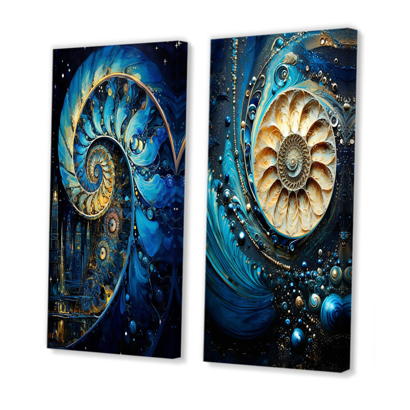 Nautilus saphir coquillages - ensemble de 2 décorations murales Nautilus, Toile tendue, H 28 po x l 25 po
