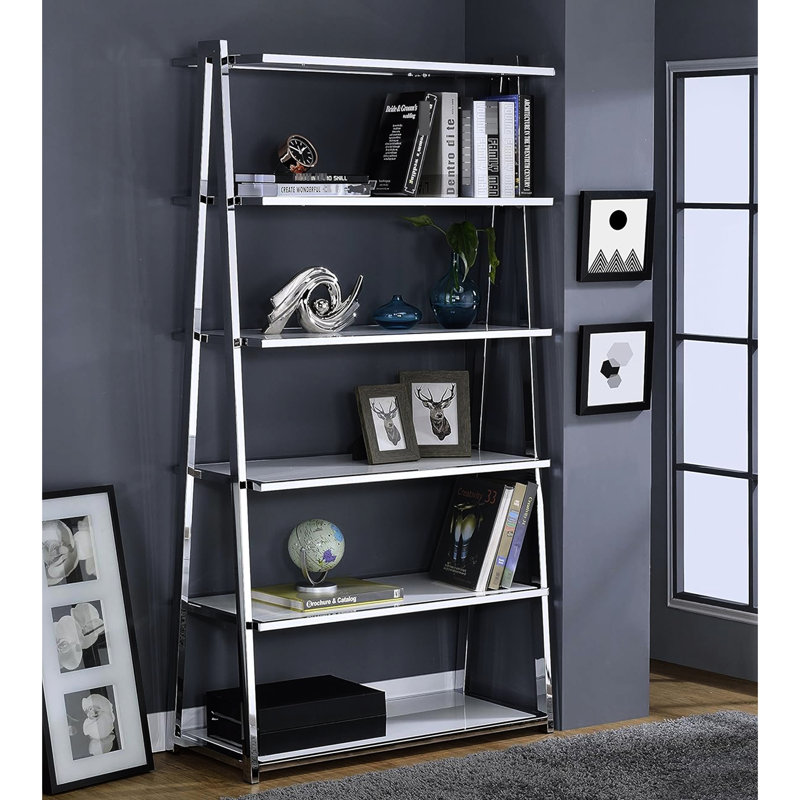 Étagère verticale blanche à 6 niveaux, de forme rectangulaire, avec panneau arrière ouvert, profondeur du produit : 35,58 cm, largeur : 15,75 cm, hauteur : 69,75 cm. Bibliothèque à 6 tablettes fixes, idéale pour ranger des livres ou des objets de décoration.