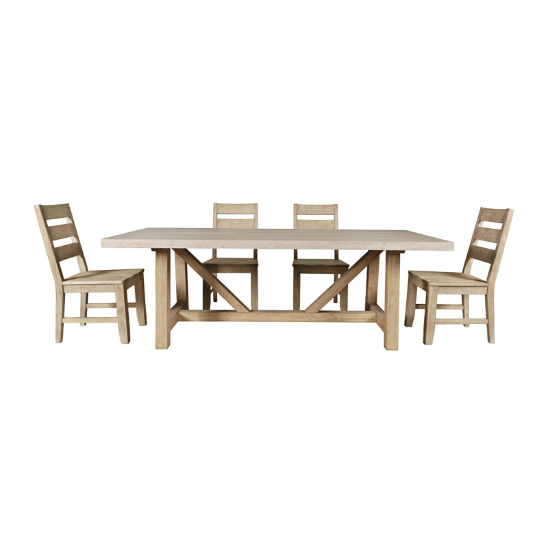 Ensemble de salle à manger à tréteaux de 87 pouces avec chaises à dossier échelonné Portillo, Gris clair, Bois brun foncé