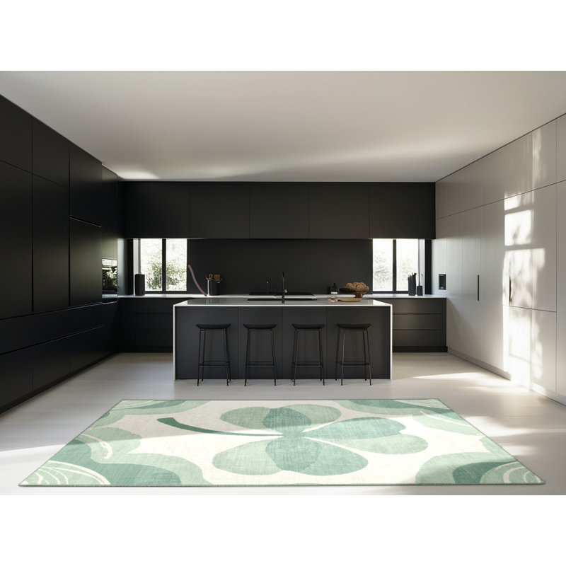 Soft Plush Farrer St Patties Modern & Contemporary Abstract Area Rug in White – SageGreen Binding, 2x3