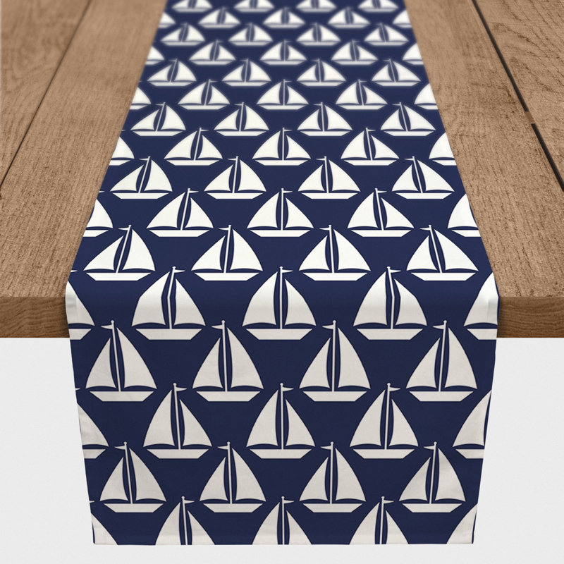 Chemin de table géométrique McKnight, L 90 po x l 16 po, Bleu marine