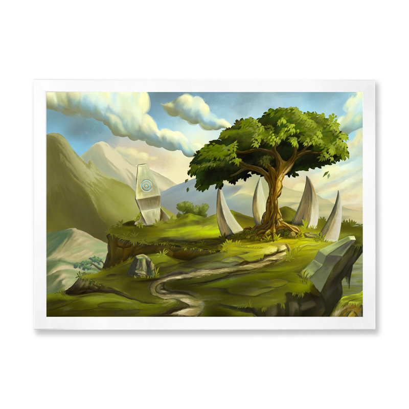 «Sacred Tree in a Fantasy Landscape», impression sur toile encadrée, H 12 po x l 20 po x p 1 po, Cadre blanc