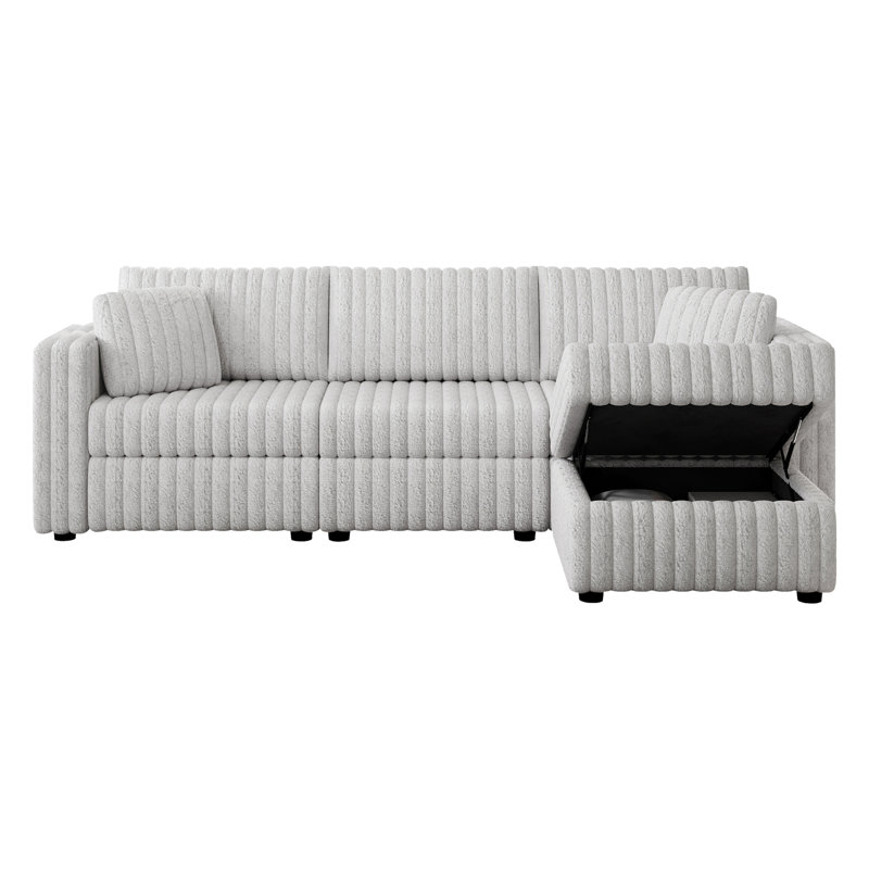 Canapé modulaire à 3 places avec repose-pieds 106,3 po, Tissu gris pâle