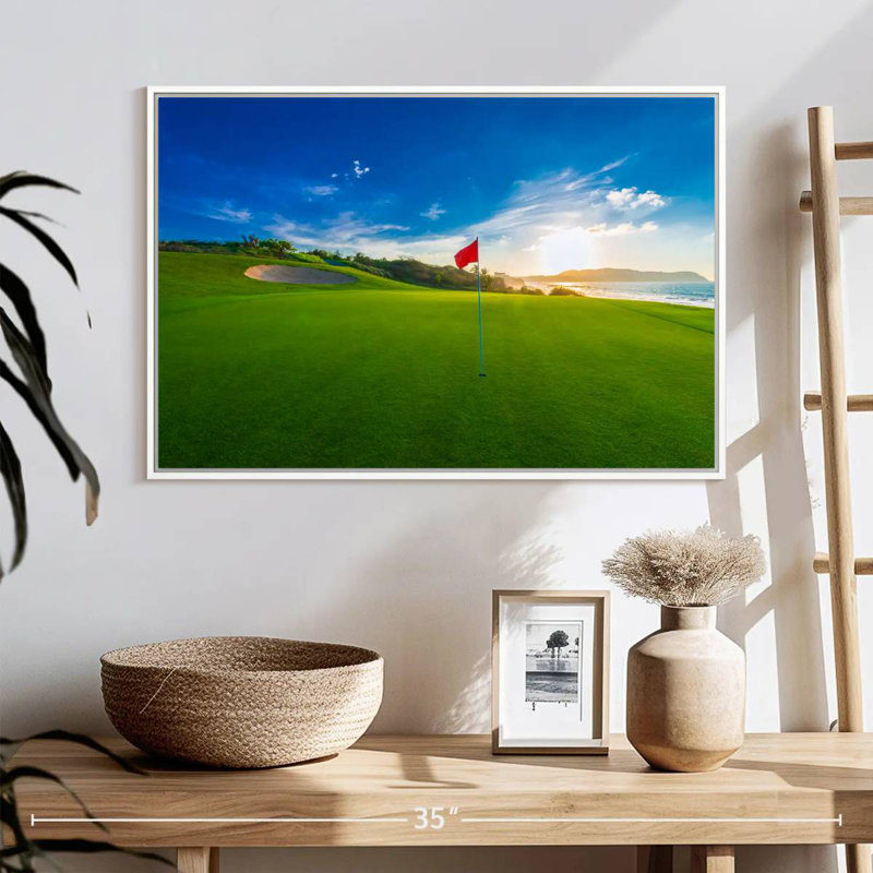 Drapeau rouge du terrain de golf, 25 po x 17 po, Cadre flottant blanc