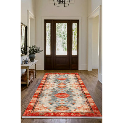 Larissa Collection Digital Print Cotton-Polyester Blend Rug – Rust Red