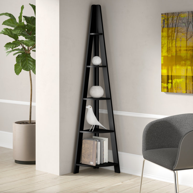 Arelious 175.4cm H x 38.6cm W Corner Bookcase, Black