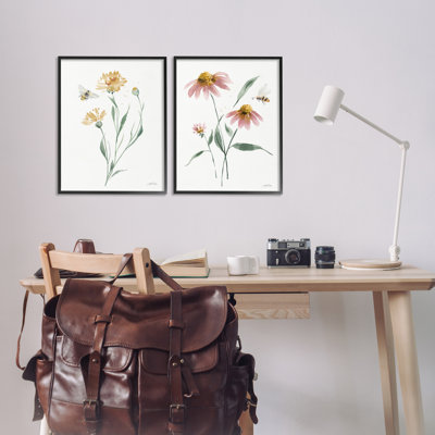 Flower Stem Bees 2 PC Giclee Art Set by Katrina Pete