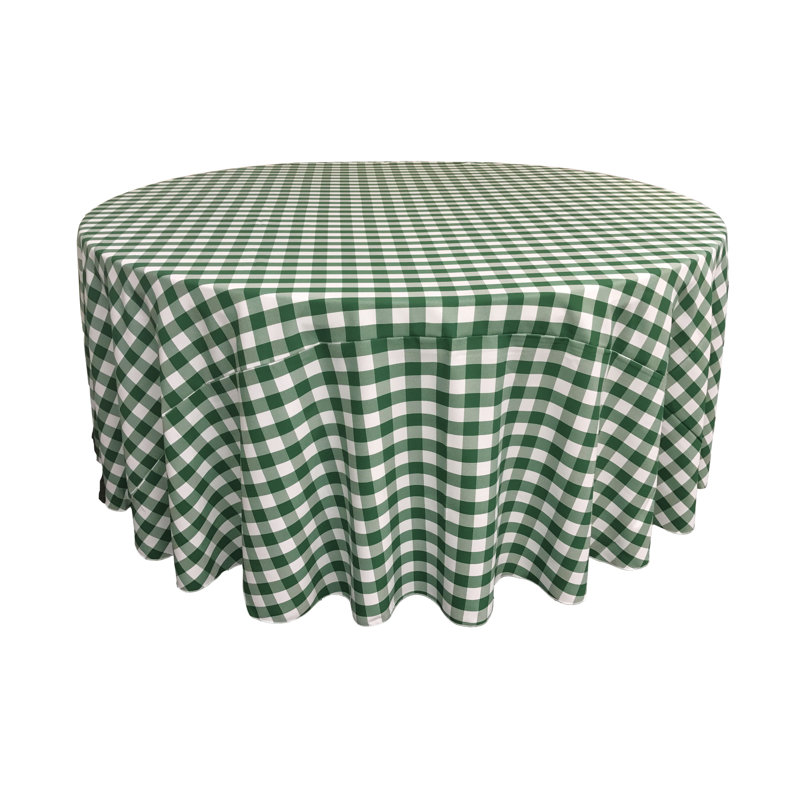 Joice Gingham Round Tablecloth, White and Hunter Green, 50" Round