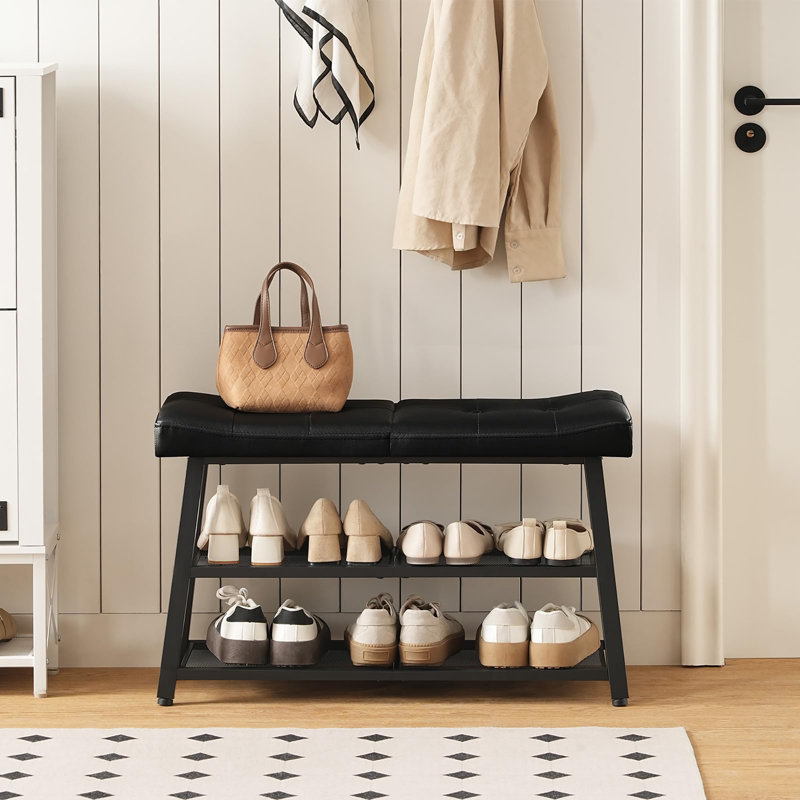 3-Tier Shoe Storage Bench with Cushion, Entryway Bench for Hallway, Foyer & Bedroom, Black