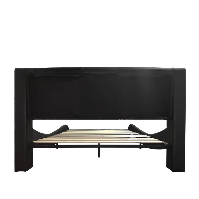 Très grand lit tapissier en similicuir avec massage et massage par vibration, Très grand lit, Noir
