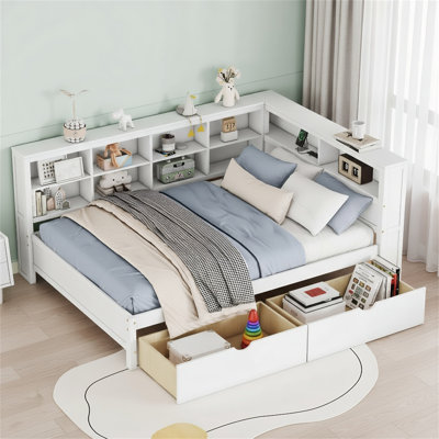Elegant Wooden Full Size Daybed With 2 Drawers – Daybed With Storage Shelf And USB Charging Ports For Ultimate Comfort And Style, White
