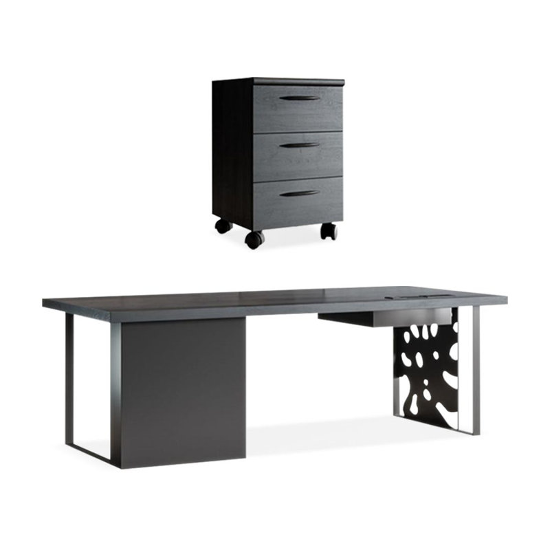 Black Rectangular Solid Wood Writing desk with drawers desk, 29.53"H*78.74"W*31.5"D