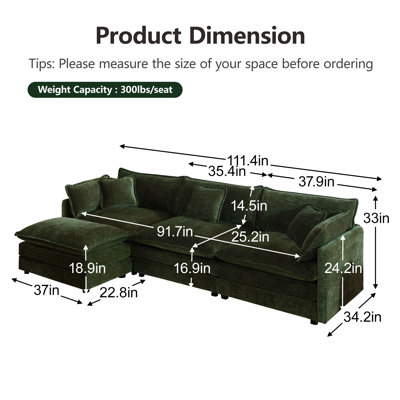 Living Room Set, L Shape Sofa, Chenille Sofa, 3 Seater, For Living Room