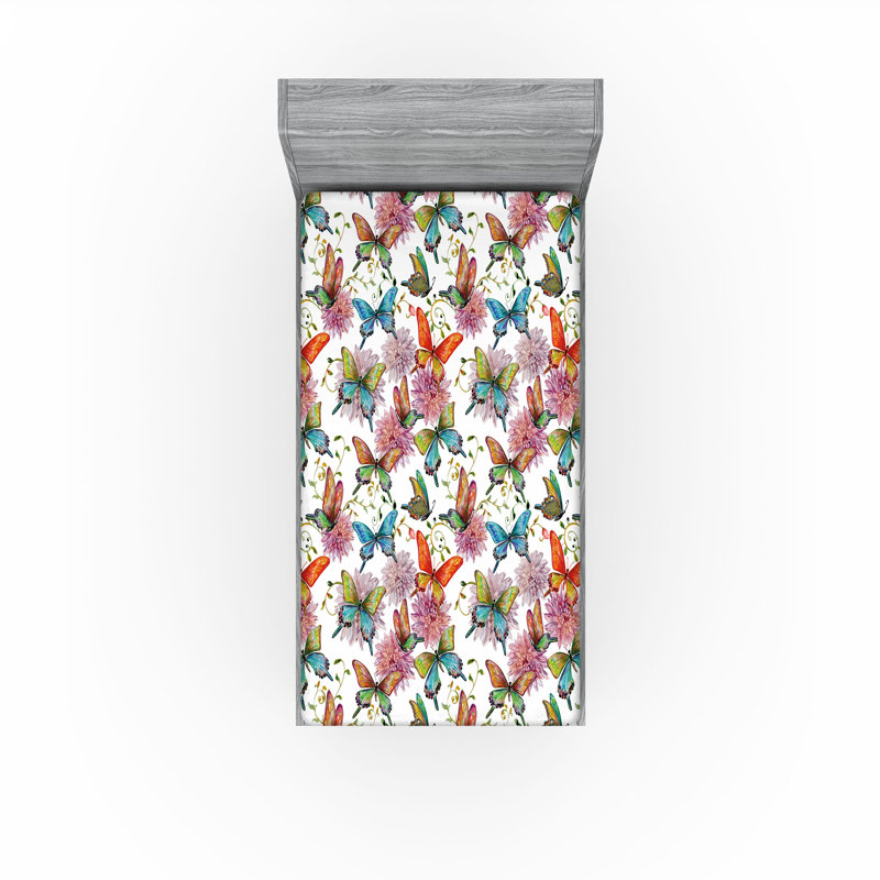 Drap-housse Ambesonne, paquet de 2, Drap-housse simple TG, Beige / mauve / bleu floral