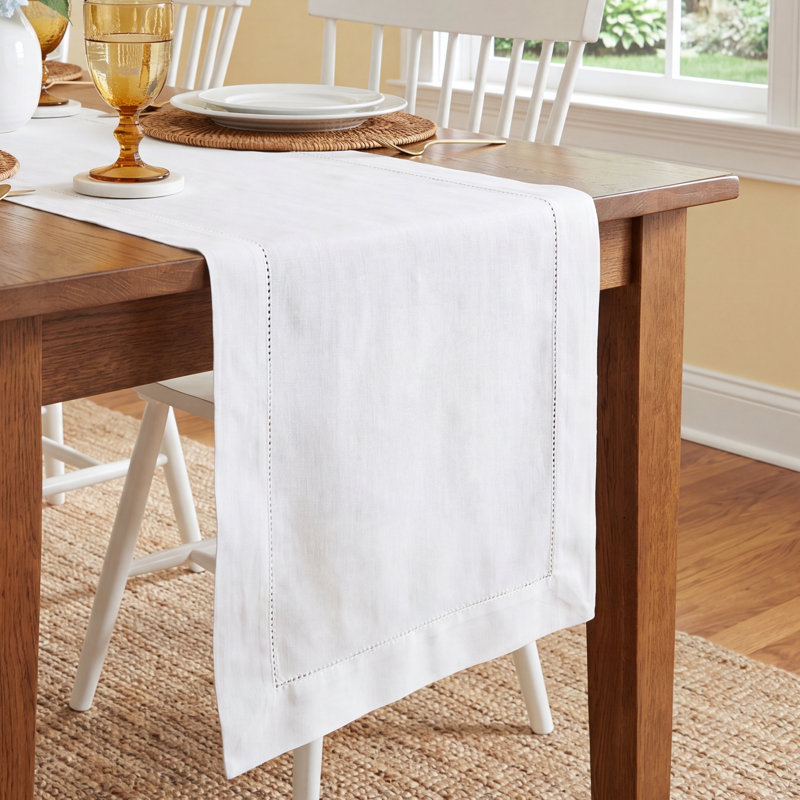 Linen Blend Table Runner – Classic Hemstitch Decorative Table Runner for Dining Tables, 16"x90", 90