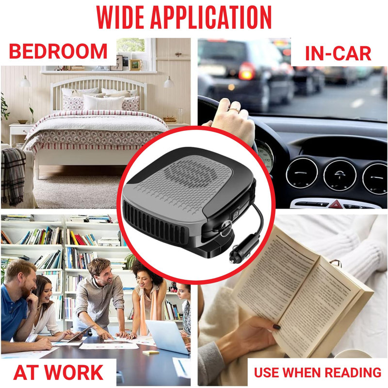 12v Car Heater – Fast Heating & Defogging, Dual-mode Heating & Cooling, Universal Fit, Safe & Durable Abs Material – Grey