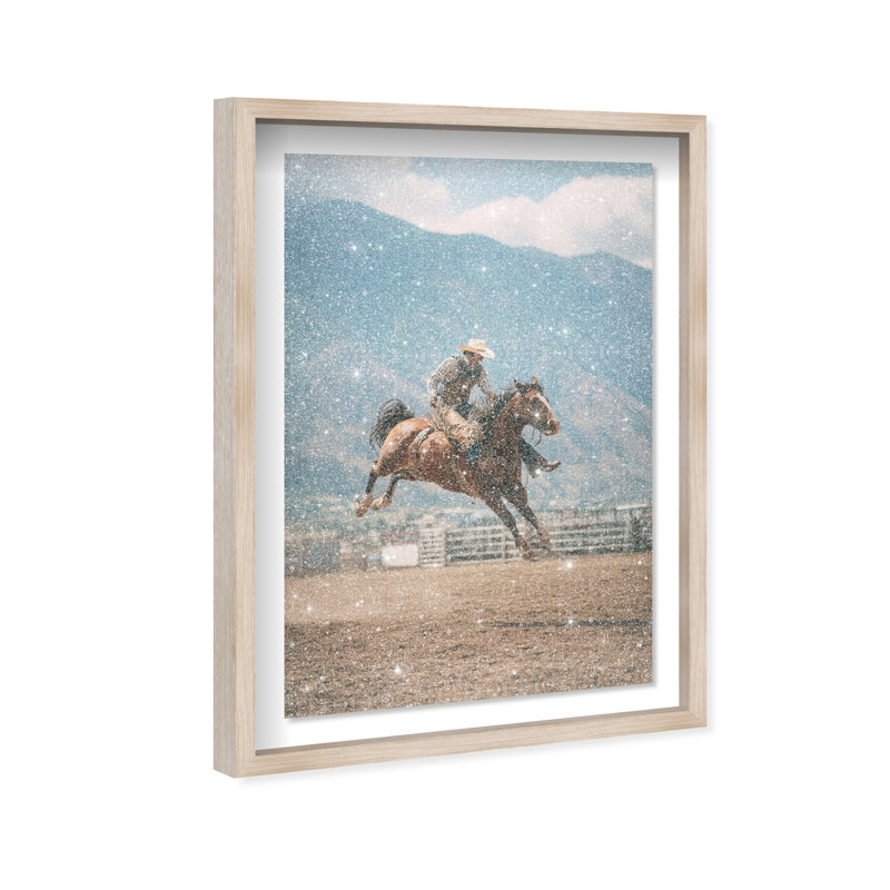 Bronc Rider Print by Oliver Gal, Natural Oak Shadowbox, 17.5"H x 25.5"W