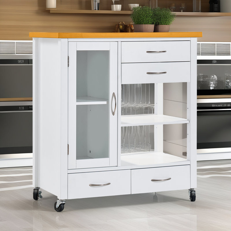 Chariot pour îlot de cuisine avec plateau en noyer - Espace de rangement et de préparation mobile