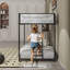 Lit superposé, structure en métal avec garde-corps en maille blanche, profil bas et escalade facile pour les enfants et les adultes