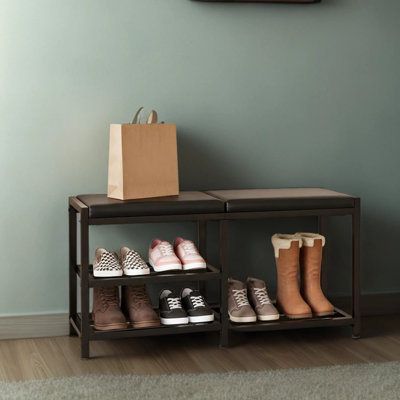 Banc de rangement pour chaussures pour l'entrée, banc de fer en fer 11,8 po x 33,26 po x 16,5 po avec siège, peu encombrant et robuste, pouvant contenir jusqu'à 560 lb pour la porte d'entrée, le couloir et la salle de bain