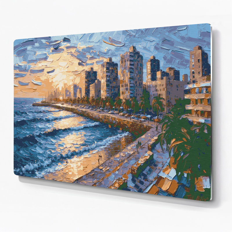 Art mural gris en cités, villes, Tel Israël, H 11 po x l 14 po