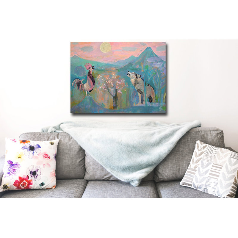 «The Wolf and the Rooster Sing», reproduction de peinture acrylique sur toile tendue
