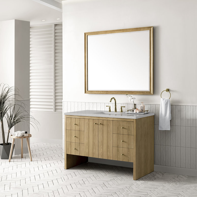 Hudson 48'' W Single Vanity, Carrara White, 8" Widespread, Light Natural Oak