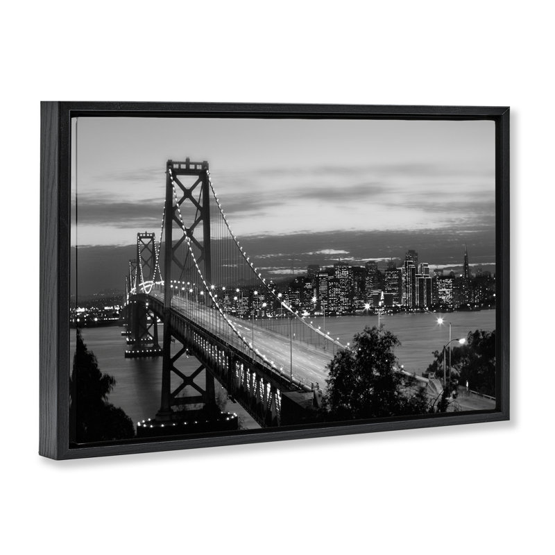 City Bridge Lights at Night, Jet Black Floater Frame, 17" H x 25" W