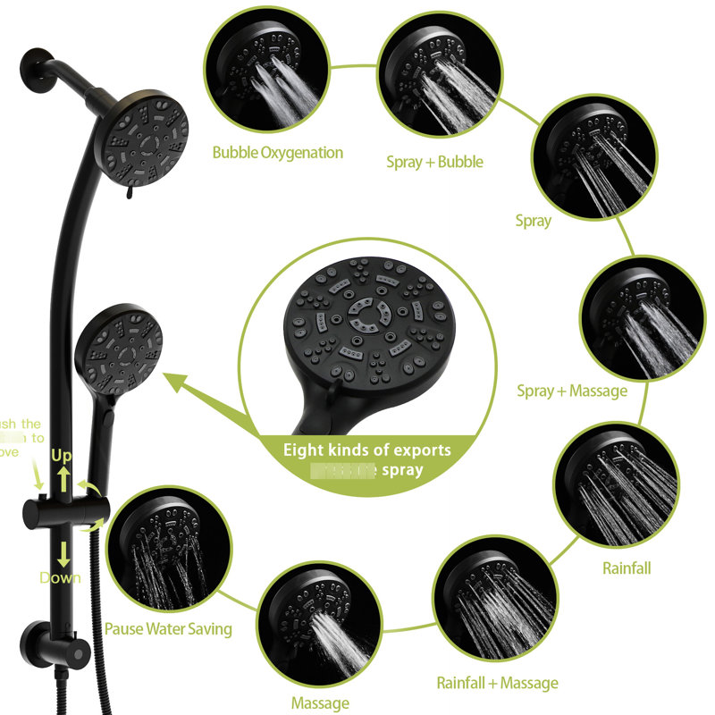Shower System With 4.7" Showerhead & Handheld Shower, Matte Black, Adjustable Arm Kit Black 8 Hand Angle Holder, Matte Black