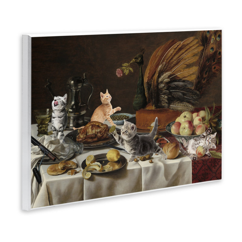 «Kittens on Still Life Feast», plaque murale par Master Redux, H 13 po x l 19 po