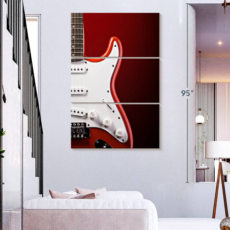 Modern Electric Guitar On Red