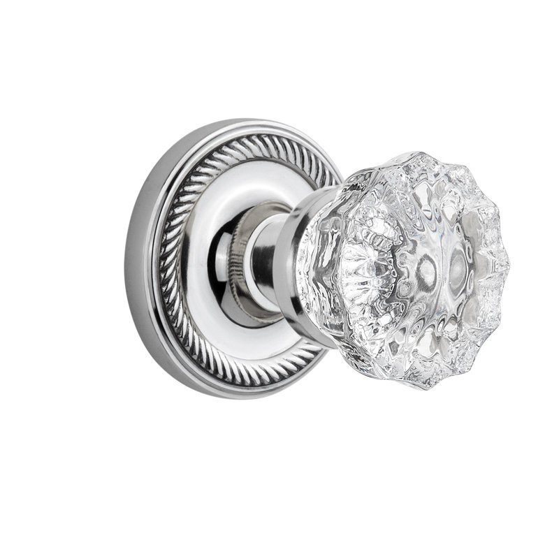 Rope Rosette with Crystal Door Knob, Bright Chrome