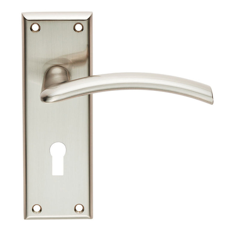 Trenta Lock Door Handle, Satin Nickel