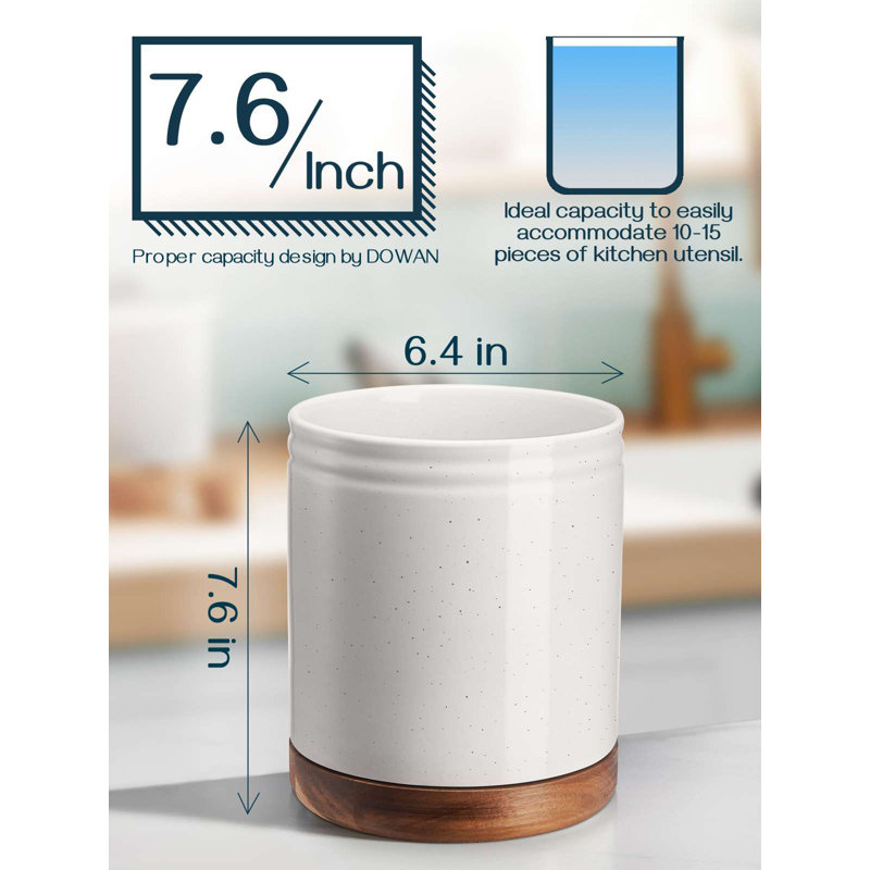 6" Rotating Utensil Caddy - 360° Spinning Base, Speckled White