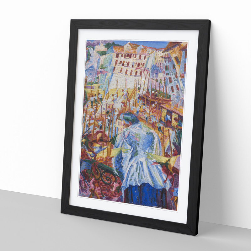 Street Enters the House by Umberto Boccioni - Picture Frame Painting, 65cm H x 48cm W x 2cm D, Black