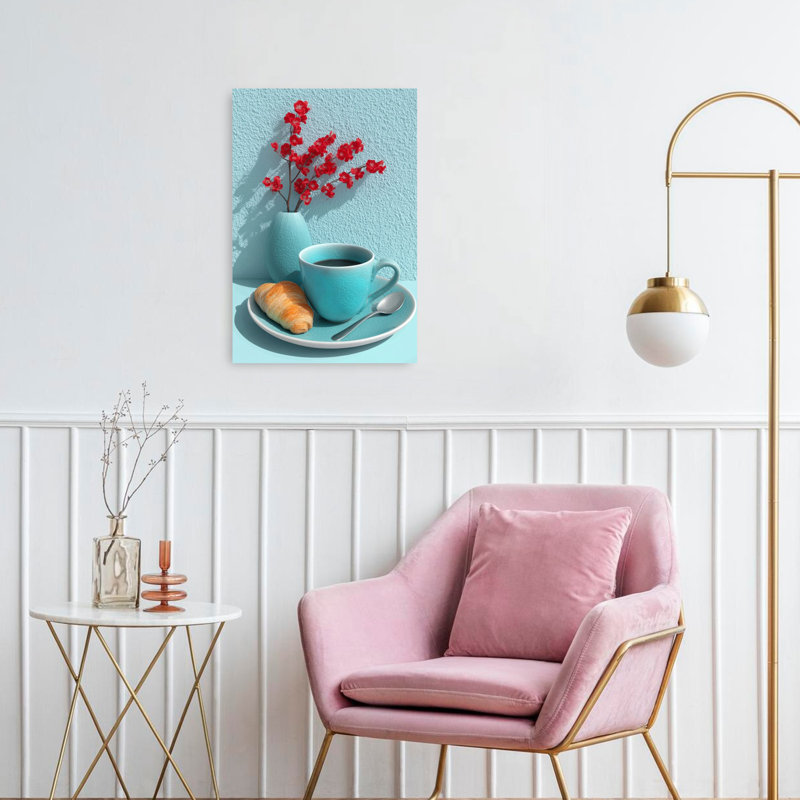 «Morning Coffee Croissant», art mural contemporain, 24" H x 16" W