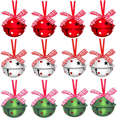 24 Pcs Christmas Jingle Bells 2" Star Cutouts Metal Decorative Bells with Ribbons Xmas Tree Ornaments