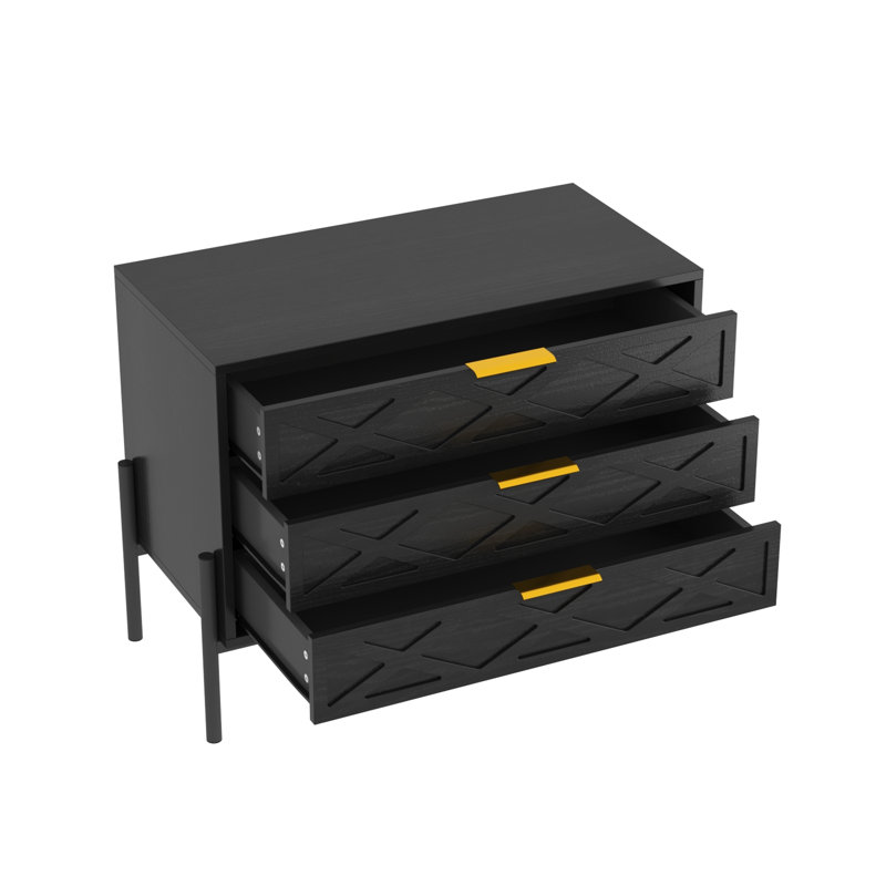 Tables de chevet à 3 tiroirs de 80 cm de large, ensemble de 2