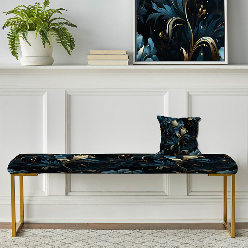 Darkened Reflections Moody Patterns - Floral Upholstered Gold Bench