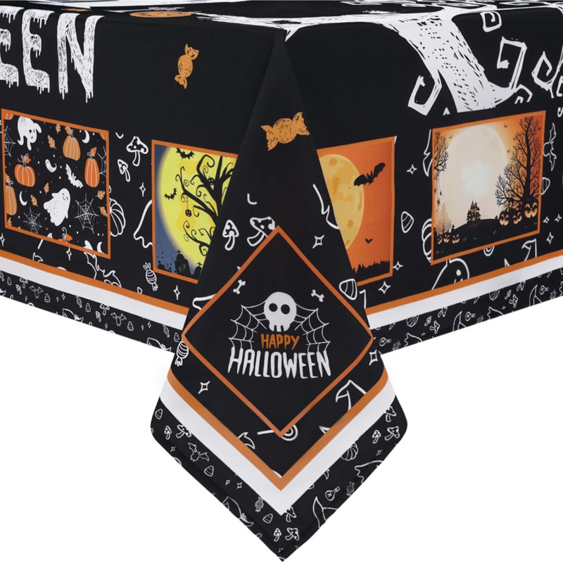 Nappe d'Halloween, nappe rectangulaire d'Halloween, nappes uniques lavables et imperméables pour la décoration intérieure et extérieure de la salle à manger d'Halloween, 60 po x 84 po