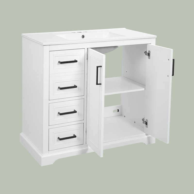 Meuble-lavabo moderne 36 "avec lavabo en céramique, Blanc