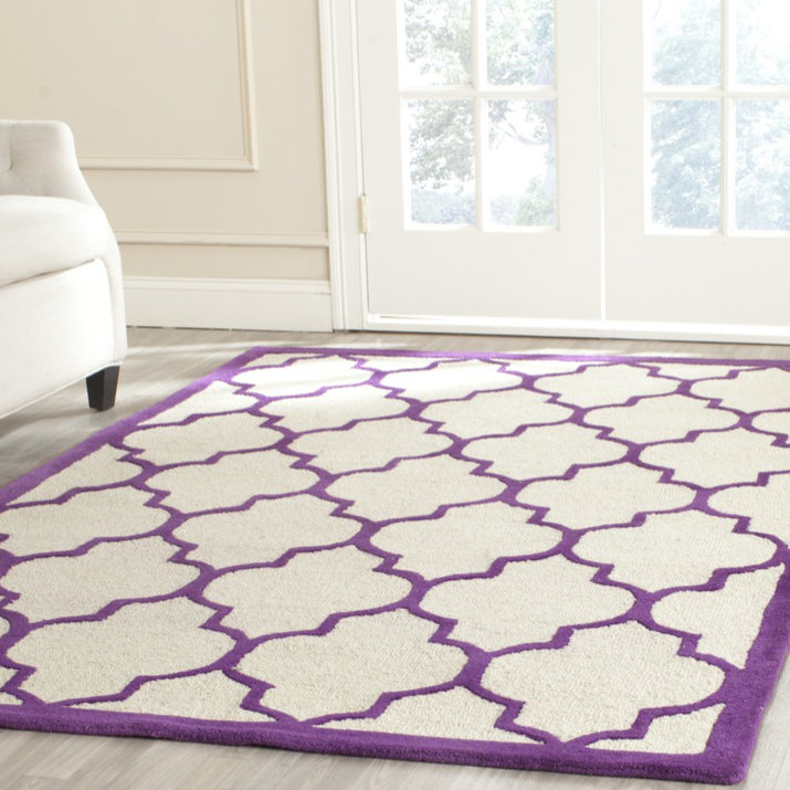 Tapis ivoire / mauve en laine touffeté à la main Cannen, Rectangle 5 pi x 8 pi
