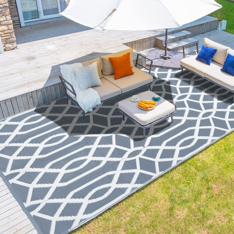 Geometric Blue Outdoor/Indoor Rug, Rectangle 10' x 8'