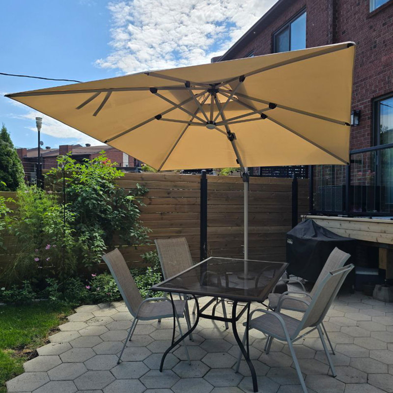Parasol lumineux en porte-à-faux carré avec base 9 pi x 9 pi Lime, beige, Beige, l 108 po x P 108 po