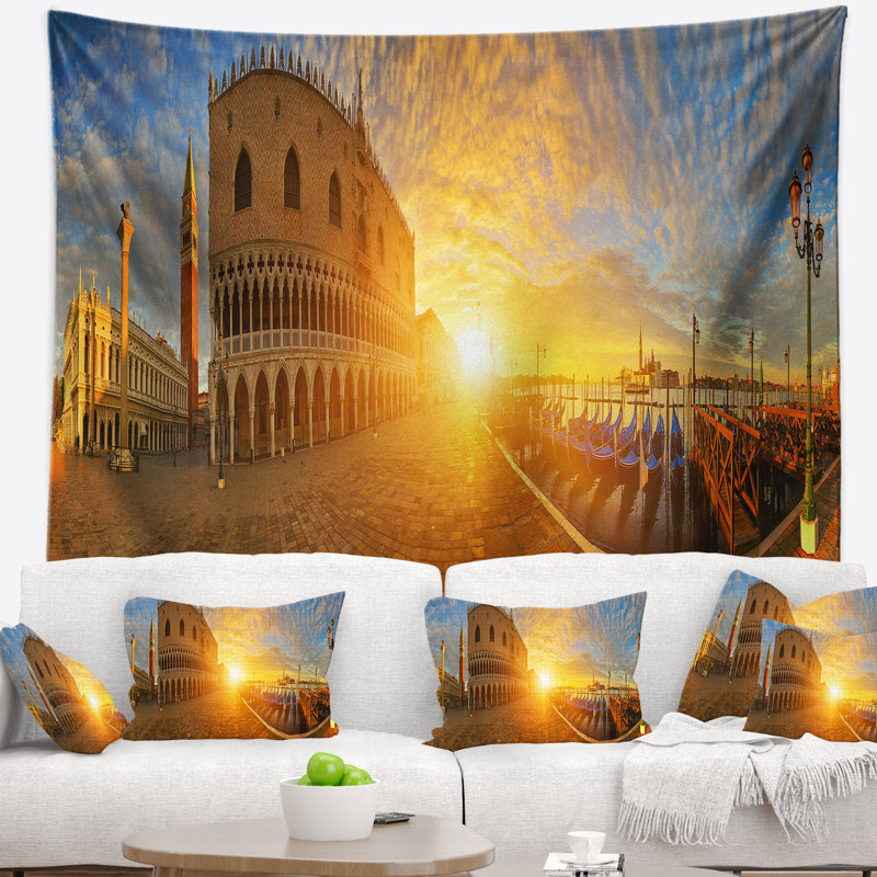 Tapisserie panorama de soleil vif cityscape, H 68 po x l 80 po