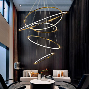 5 Tiers Led Pendant Lighting Stainless Steel Extra-slim Hoop Chandelier 47"
