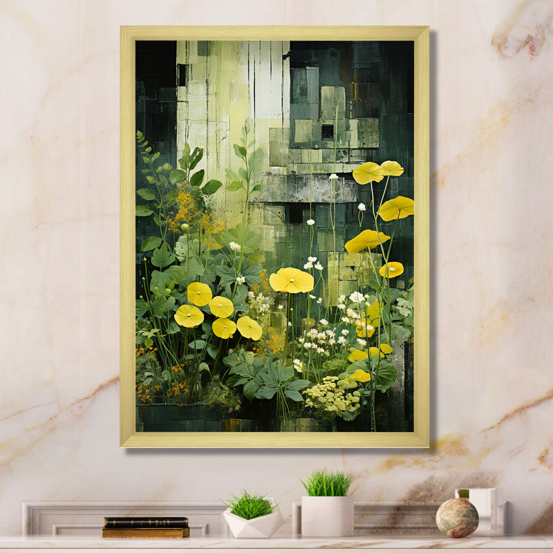 Plants Green Reverie Patchwork II - Floral Canvas Art Print, H 20 po x l 12 po x P 1 po, Encadrement doré
