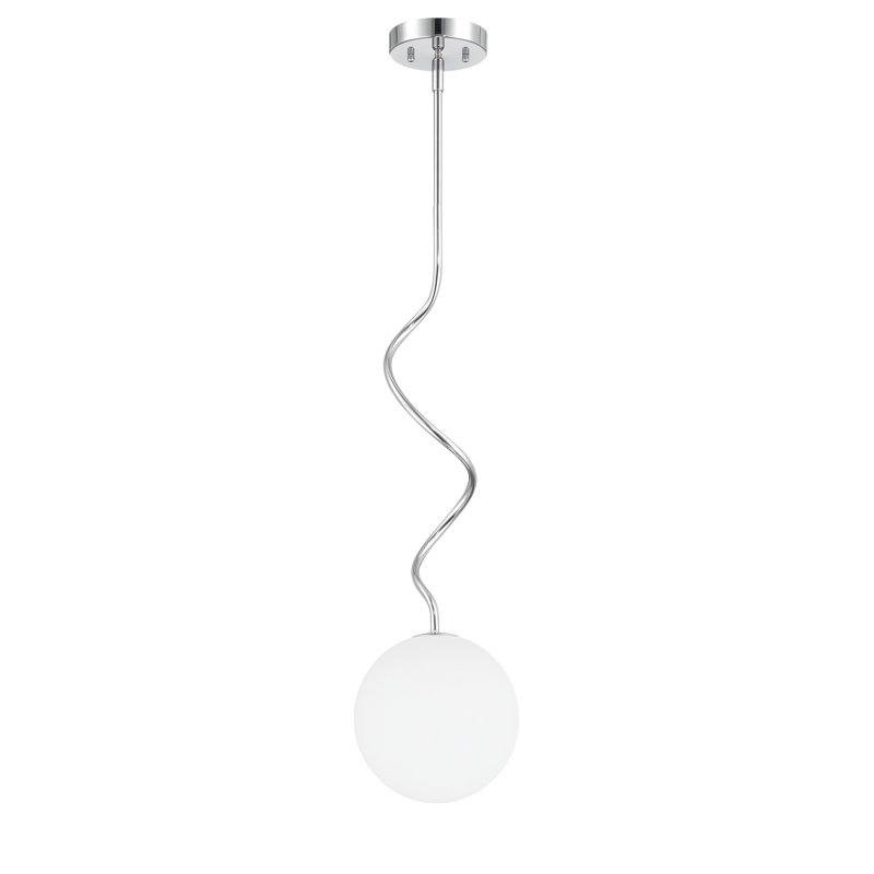 S-Curve Globe Pendant with White Jade Glass, Chrome