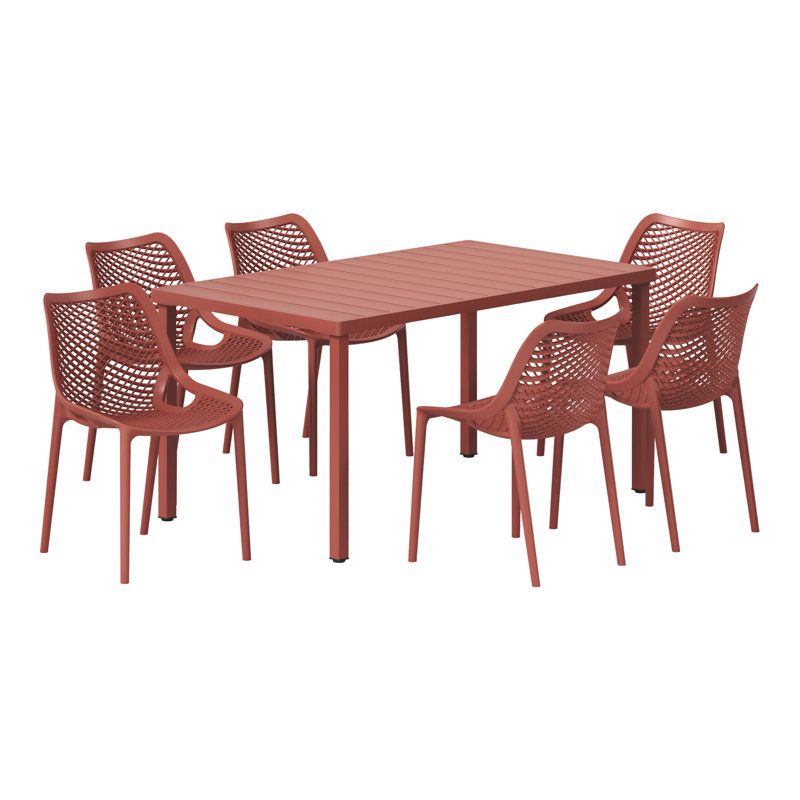6-Person Outdoor Rectangular Dining Set, Red
