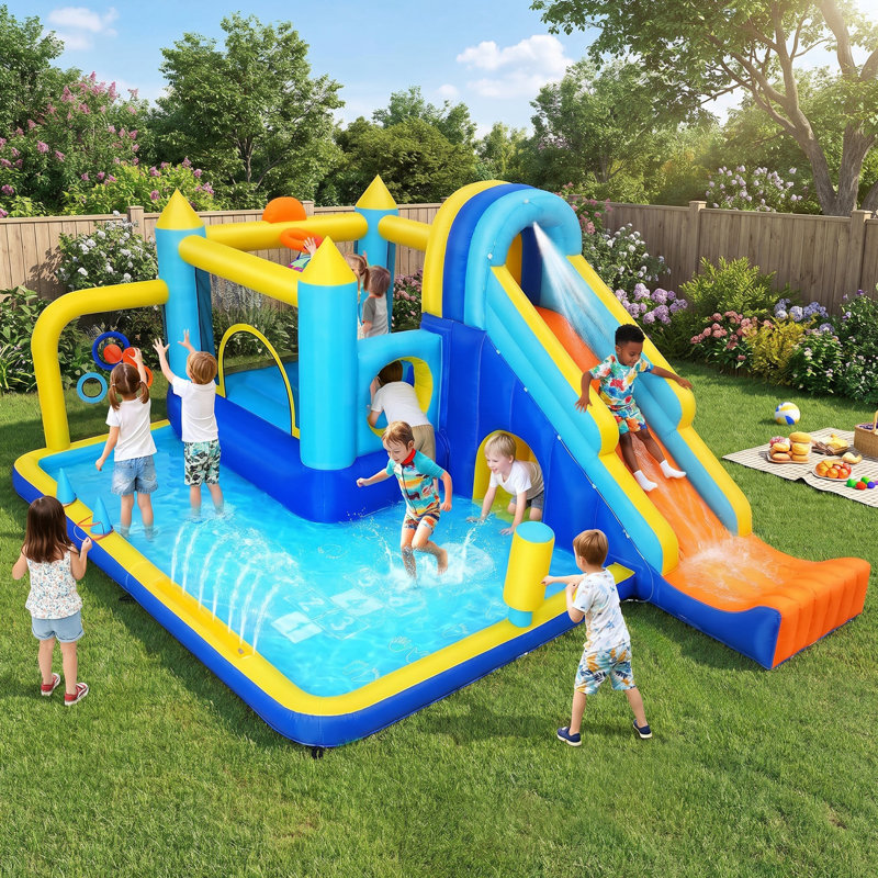 15.4' X 10.7' Inflatable Water Slide & Bounce House Combo For Summer Outdoor Fun Backyard Birthday Party